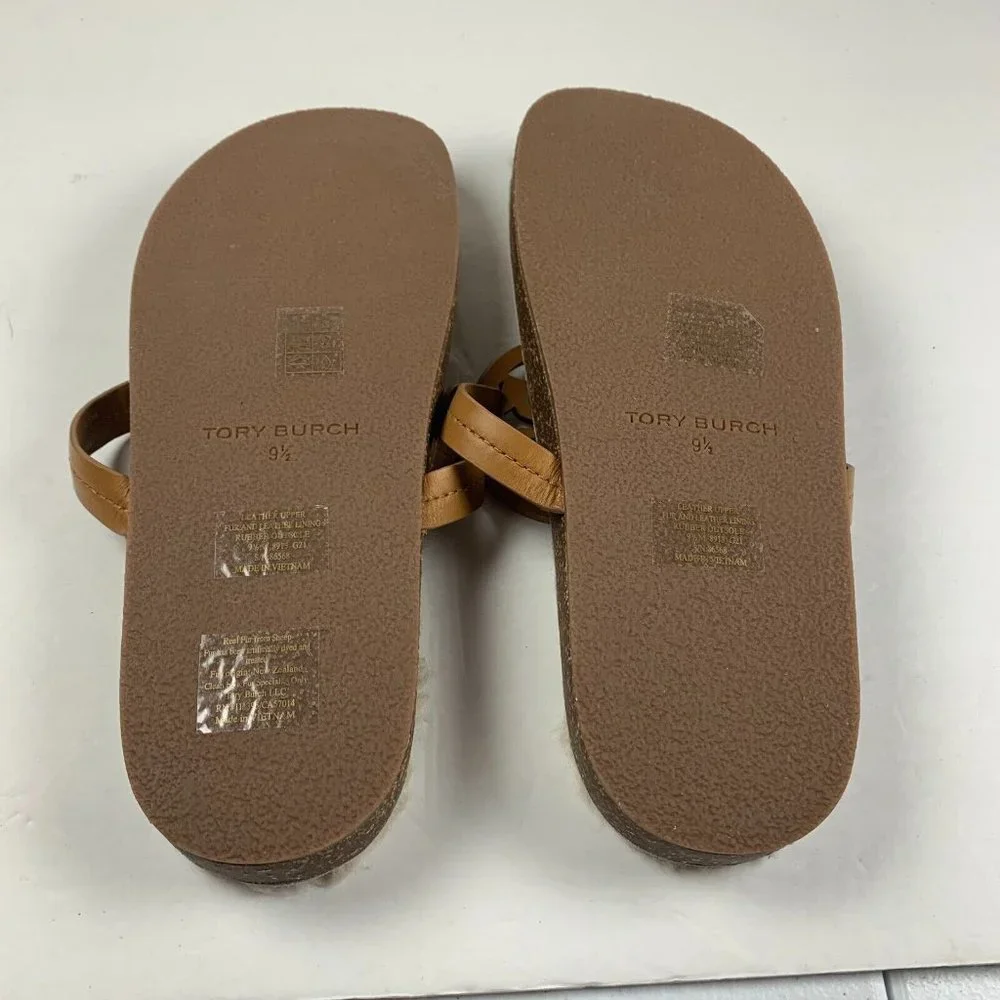 Tory Burch Miller‎ Cloud Shearling Women's Leather Sandal Size 9.5 Tan NIB S0404